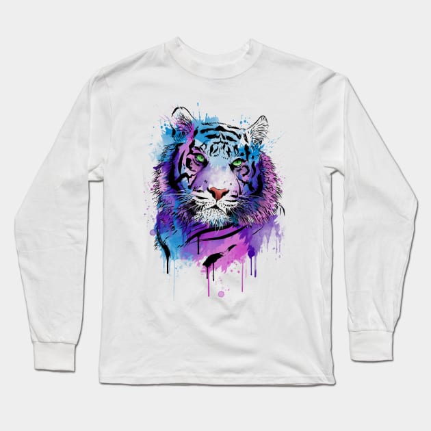 Tiger Watercolor Long Sleeve T-Shirt by DrMonekers